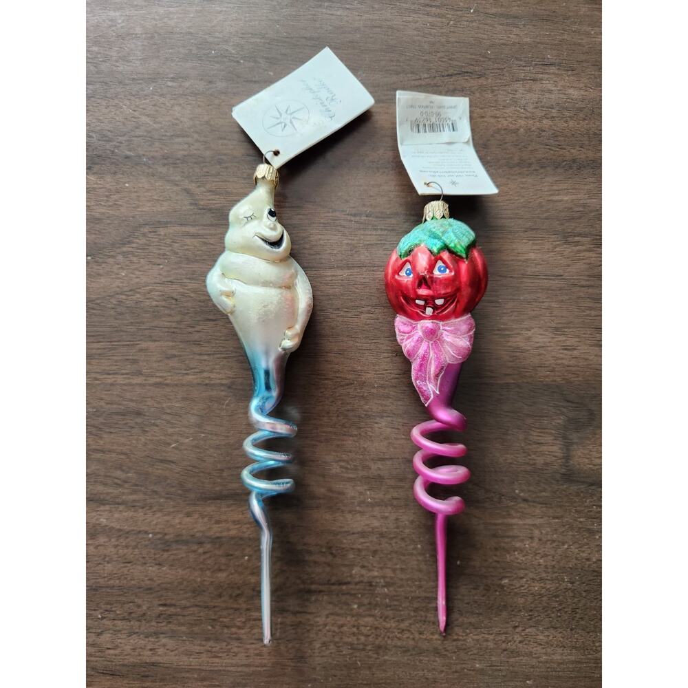 Nwt Christopher Radko Spirit Swirl Pumpkin Twist & Ghost Halloween Ornament Set